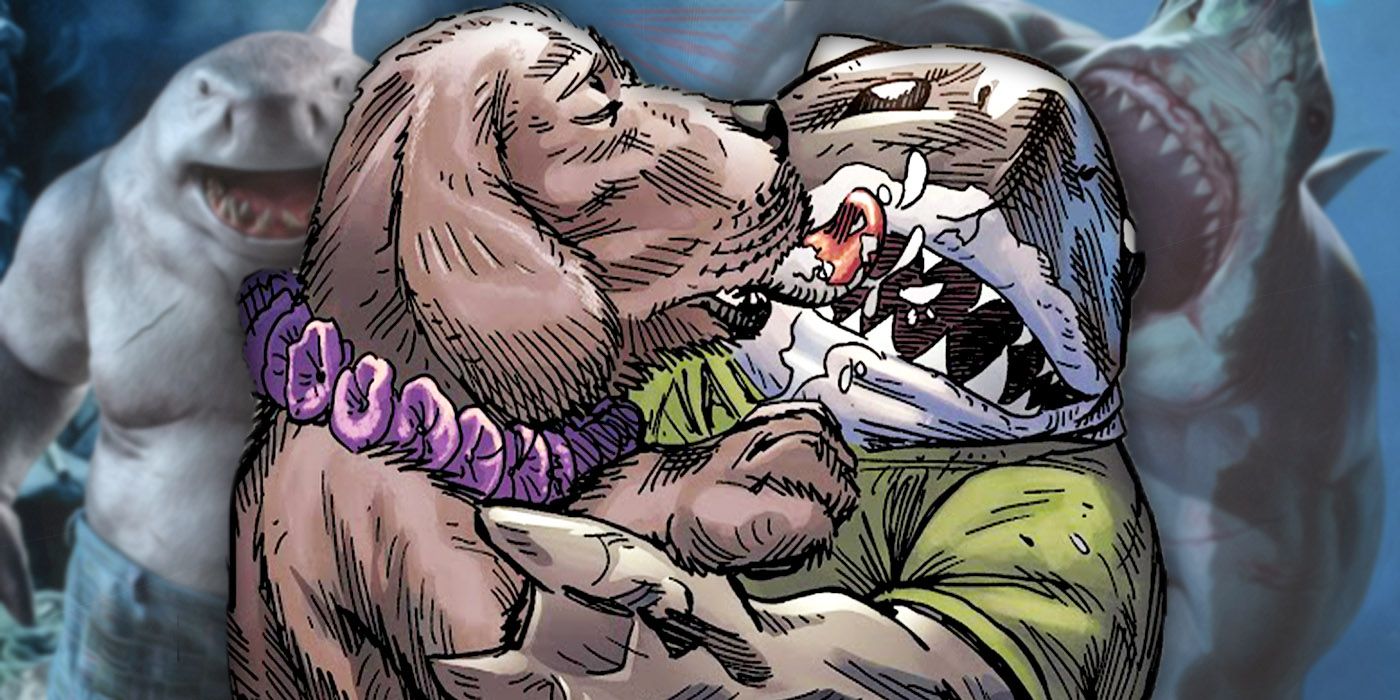 King Shark as a Young Child Getting Licked by a Dog