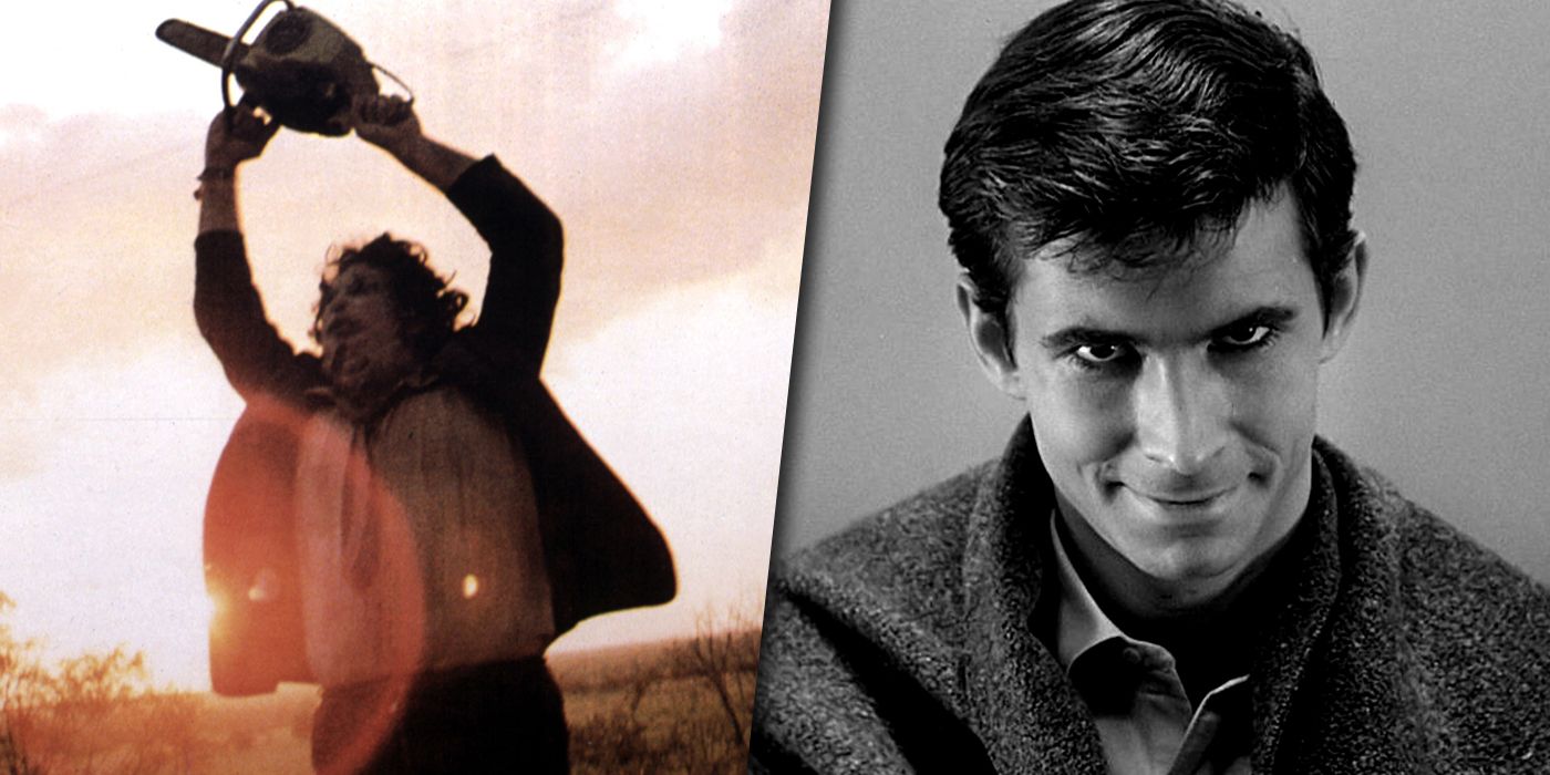 Leatherface from The Texas Chainsaw Massacre and Norman Bates from Psycho split image