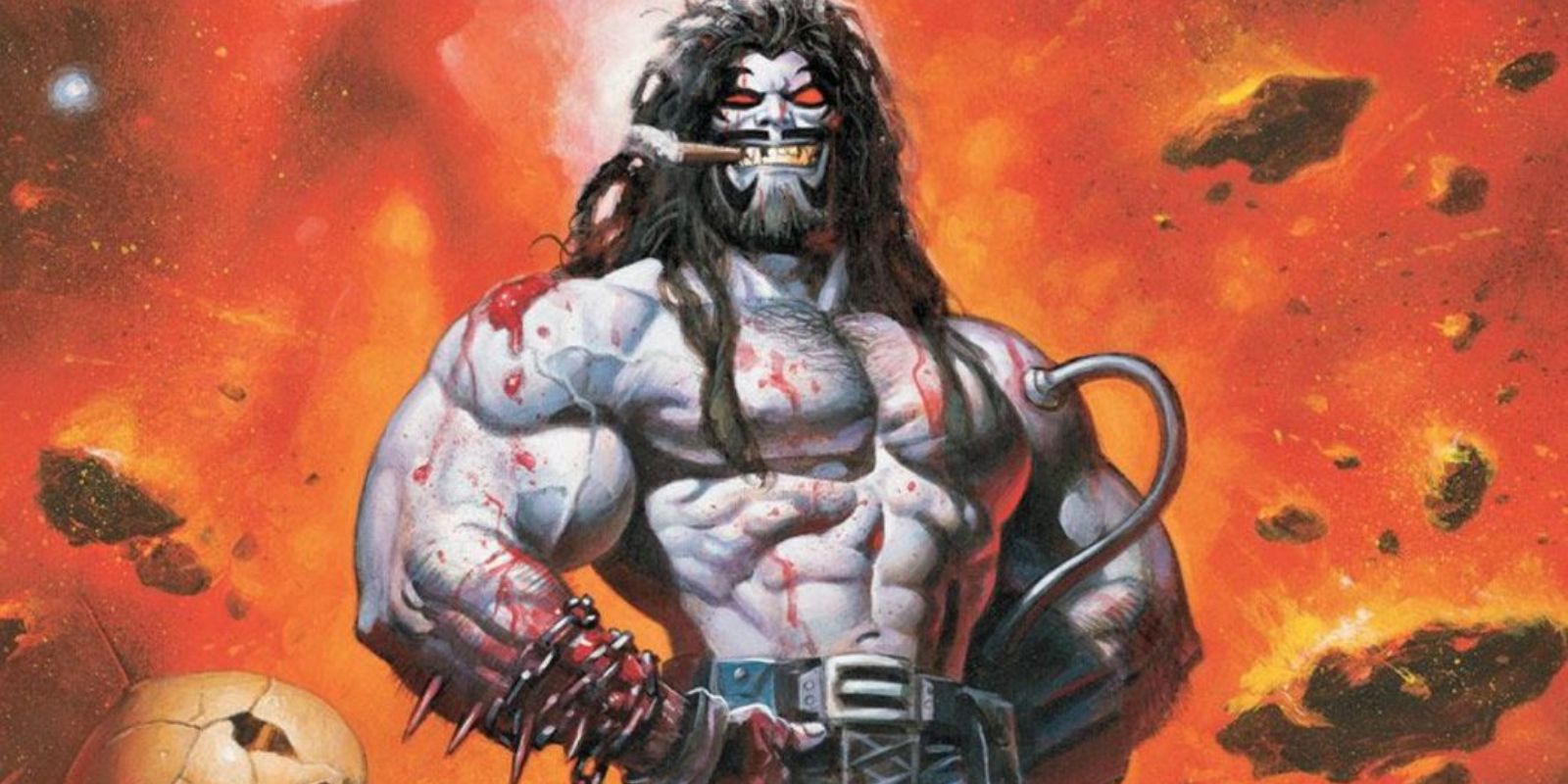 Lobo smoking a cigar while standing in space