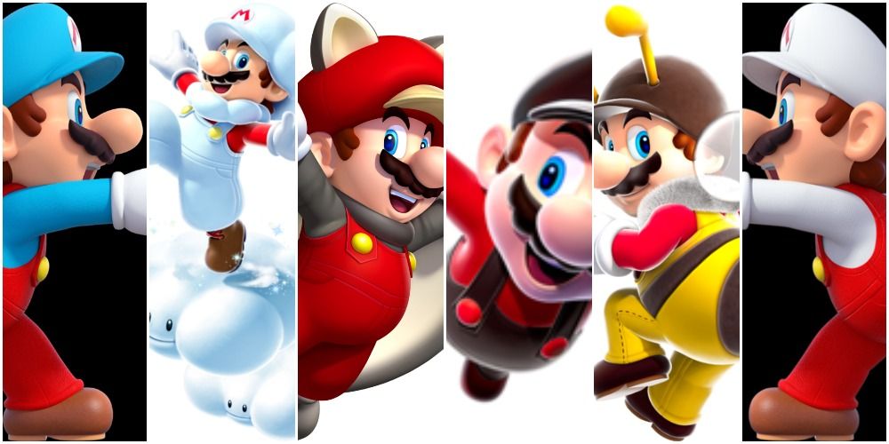 Ice, Cloud, Flying Squirrel, Flying, Bee, and Fire Mario