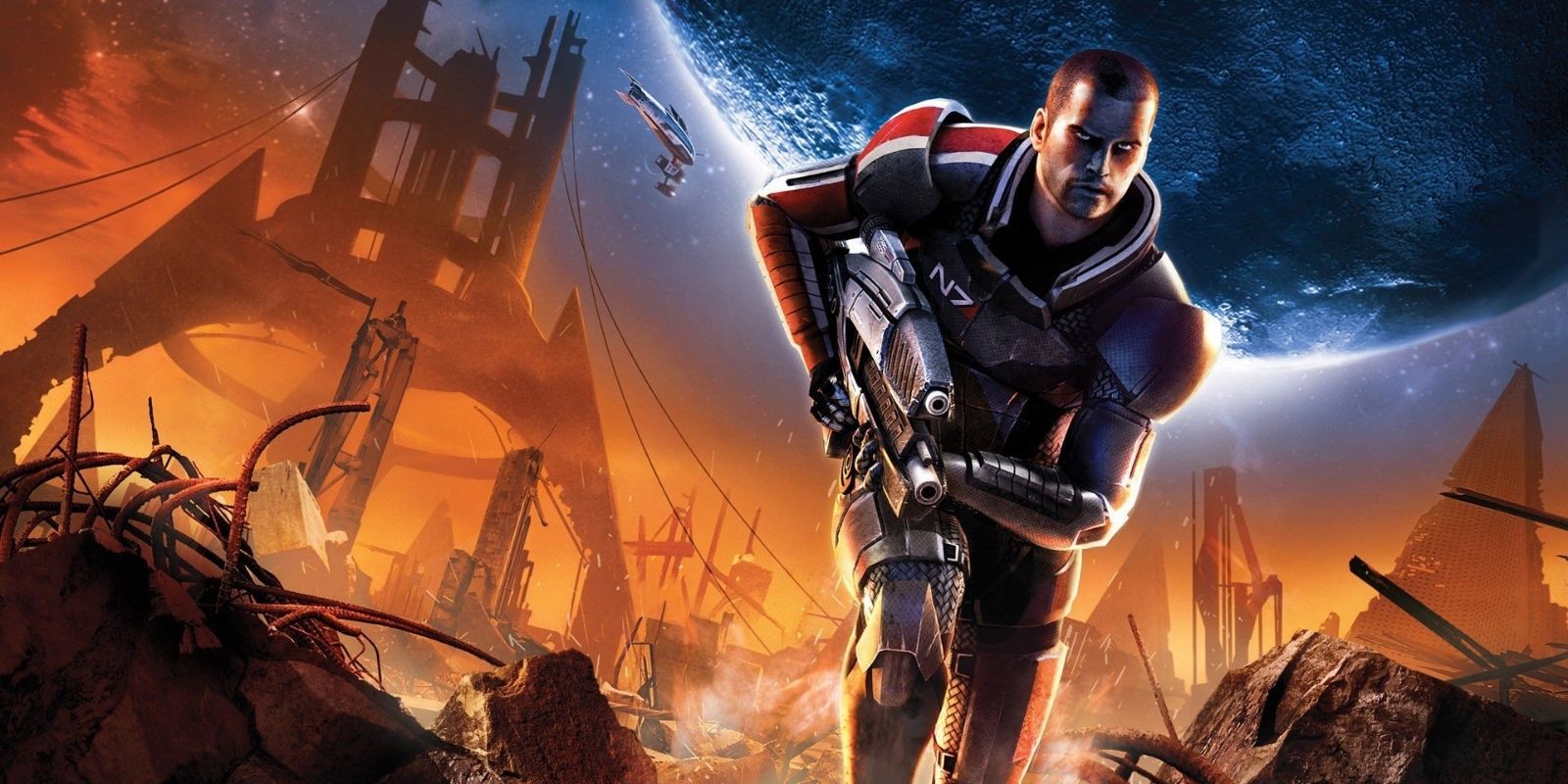 Mass Effect's Commander Shepard charging into battle