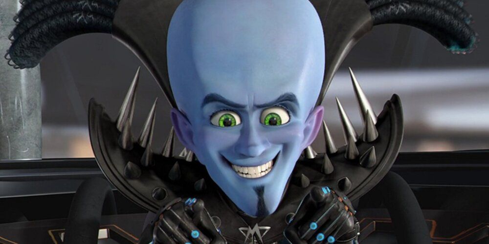 Megamind wearing his armour and grinning in Megamind