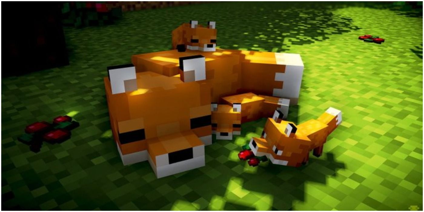 Minecraft Mother Fox With Baby Foxes
