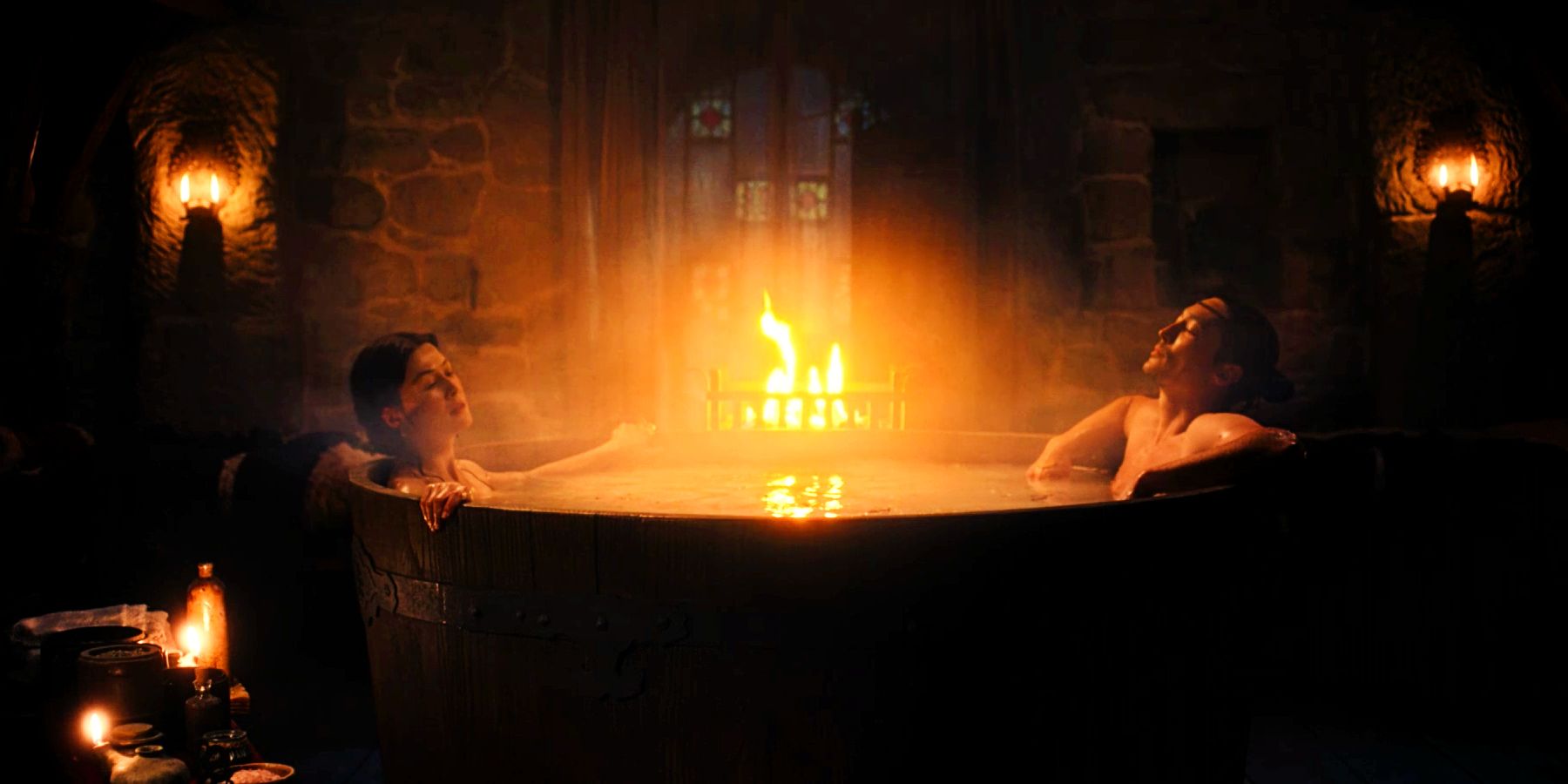 Moiraine and Lan bathing from The Wheel of Time
