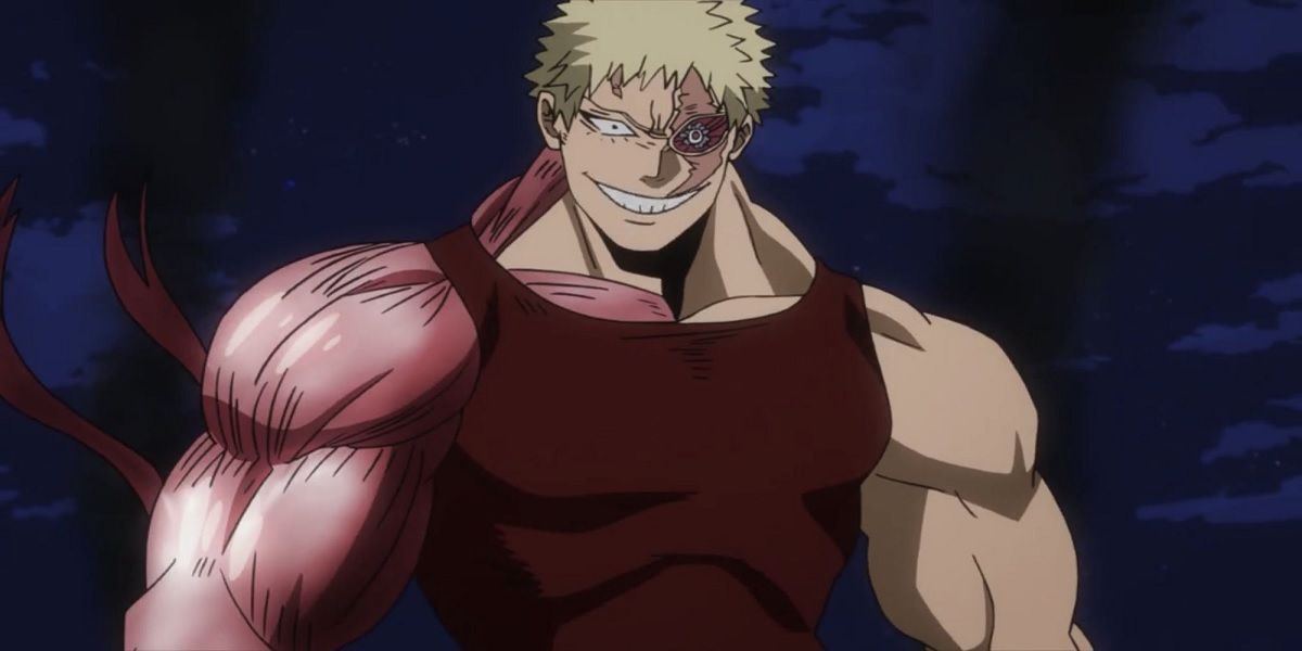 Muscular smiling in My Hero Academia.