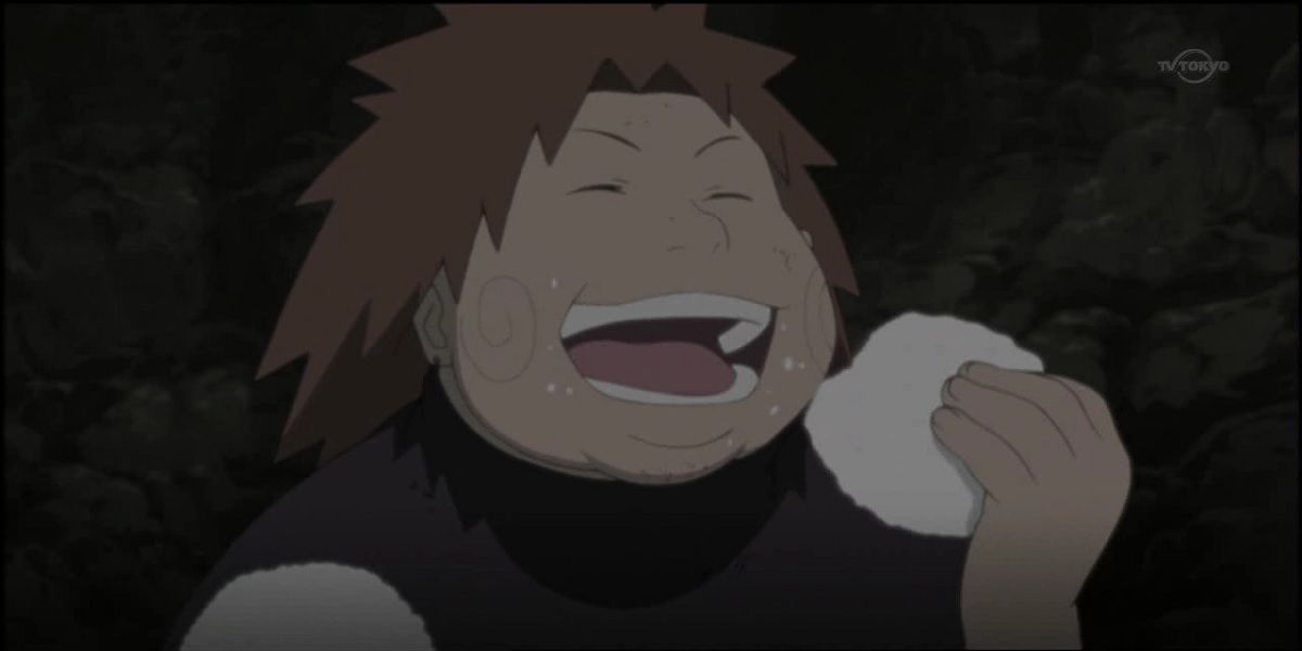 choji laughing eating naruto