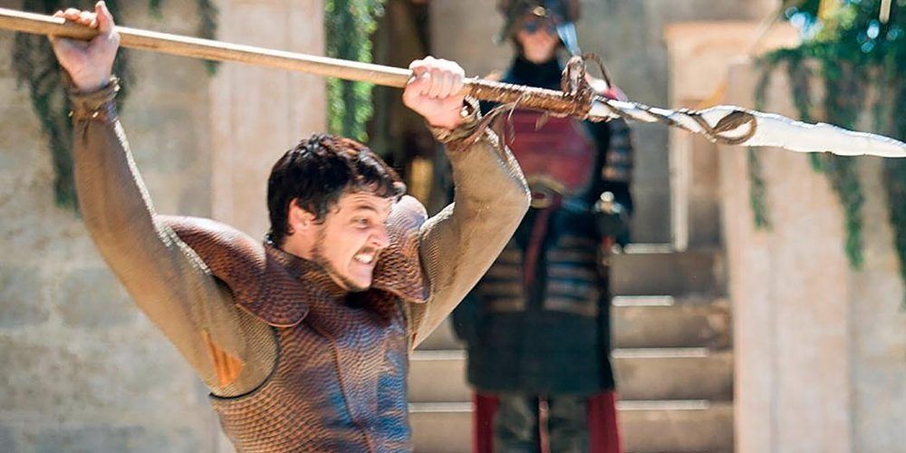 Oberyn Martell, the Viper with his spear raised in battle