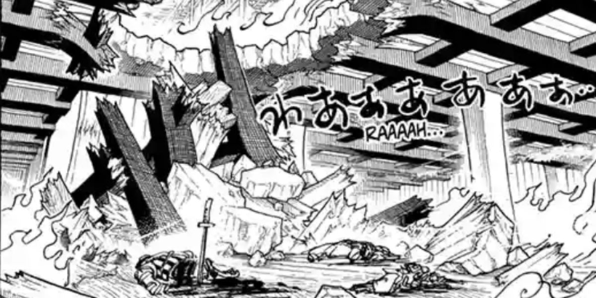 Kin'emon's Torso lies on the ground under rubble in One Piece Chapter 1030