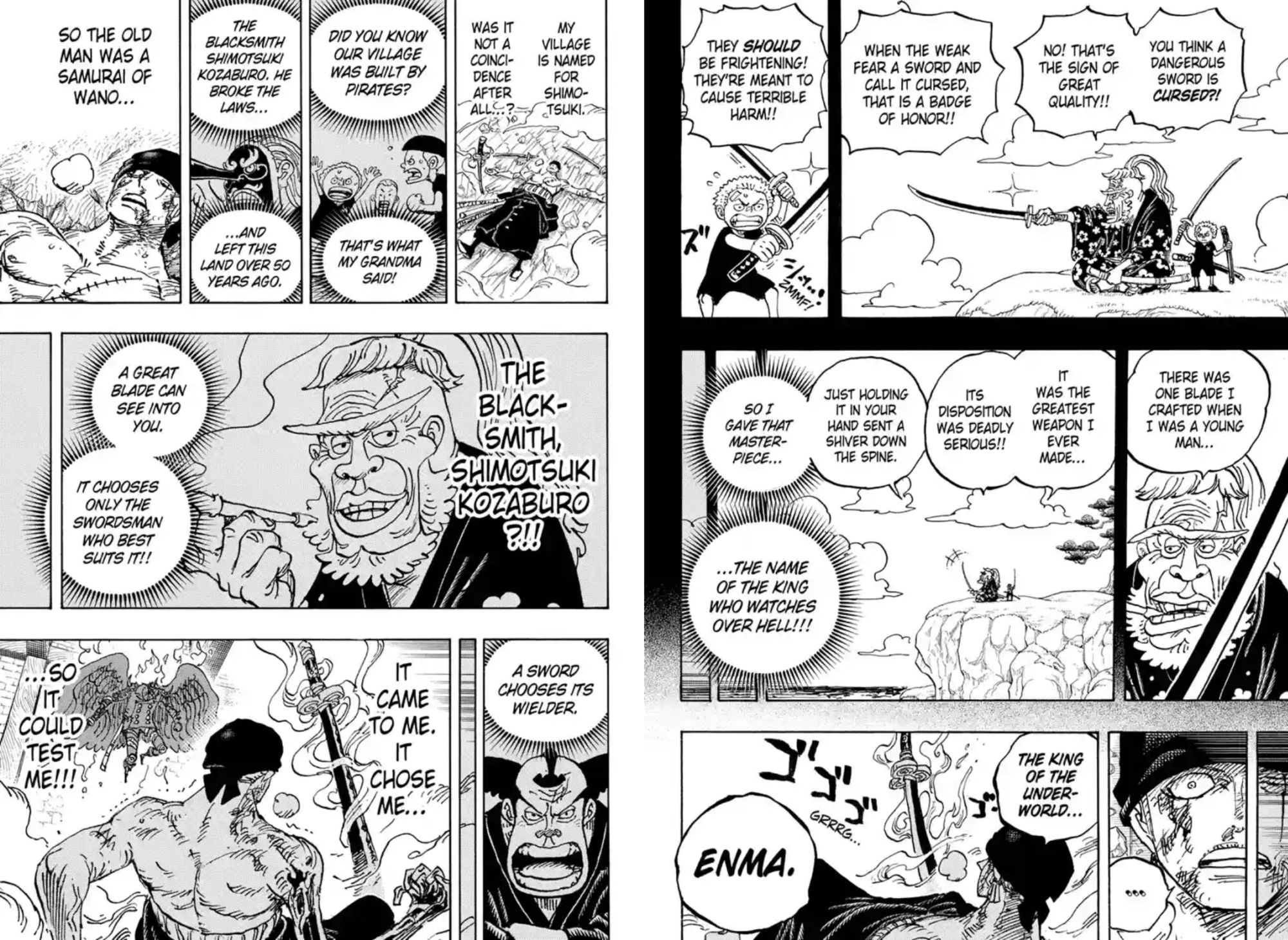 Shimotsuki Kozaburo talks to Zoro about Enma