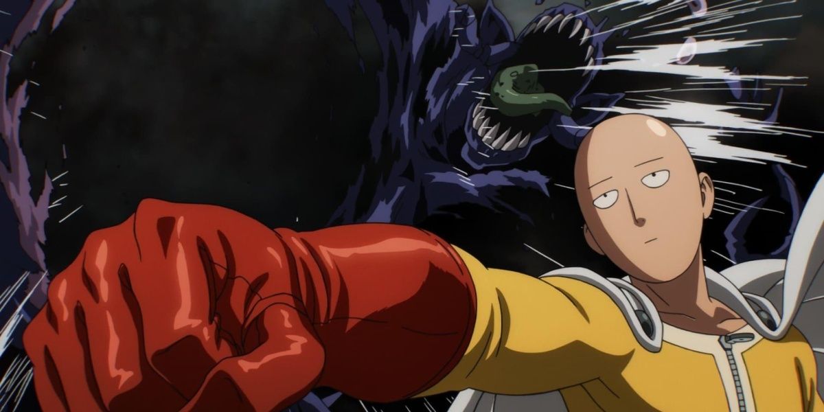 One Punch Man Saitama punching a monster