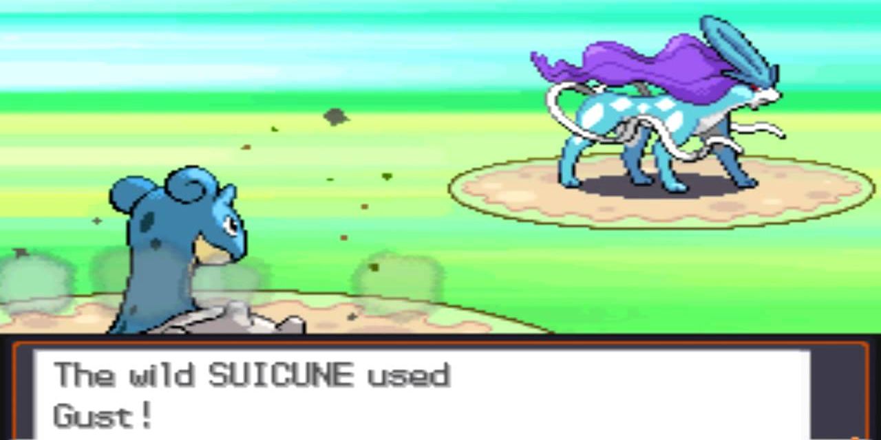 A Wild Suicune Hits Lapras With Gust