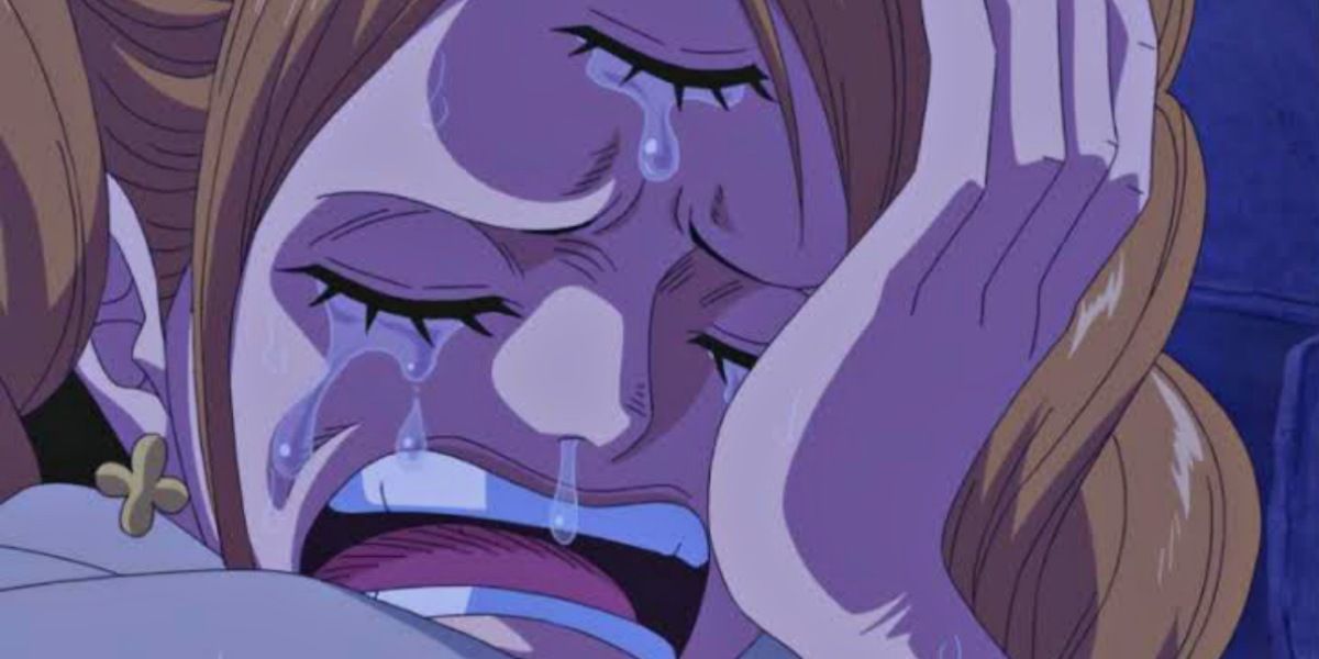 Charlotte Pudding crying after letting go of Sanji in One Piece.