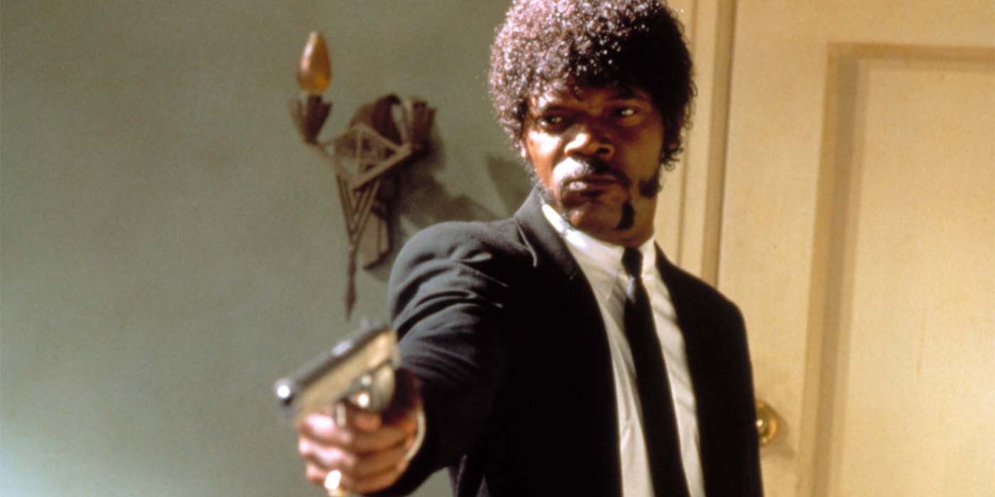 Jules Winnfield takes aim at his target in Pulp Fiction.