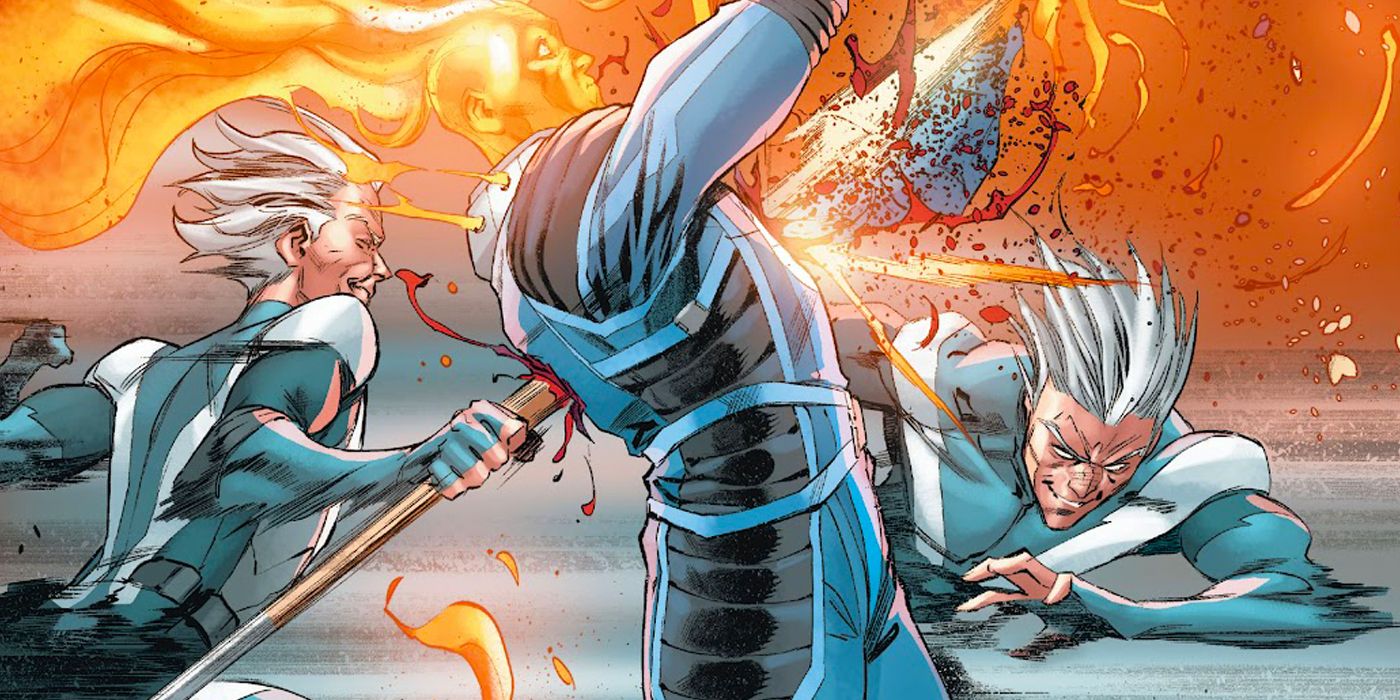 Quicksilver stabs and kills the Human Torch in Marvel's Dark Ages