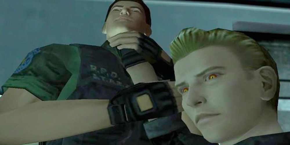Albert Wesker strangling Chris Redfield in Resident Evil Code: Veronica