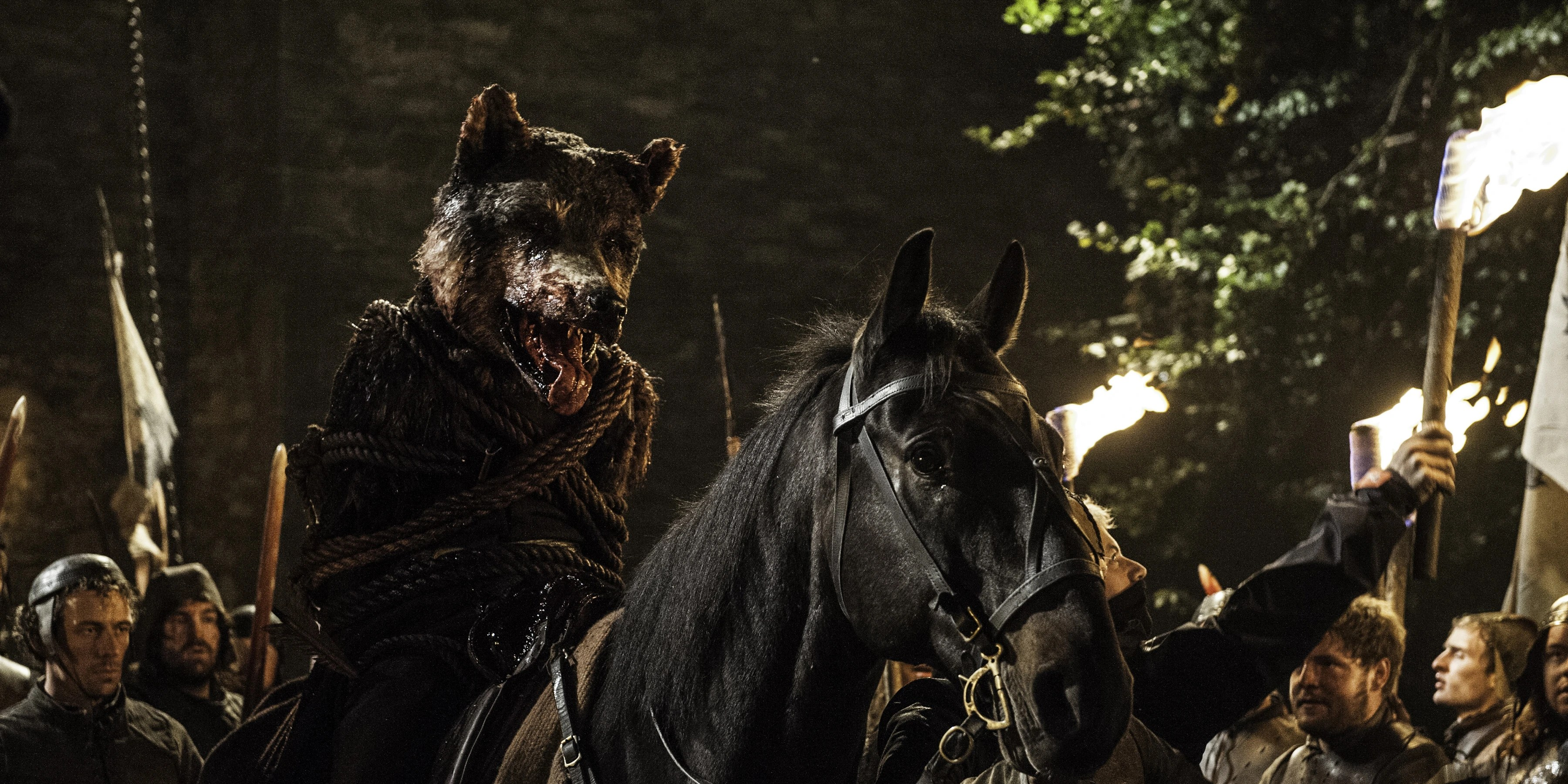 Robb Stark's (played by Richard Madden) body with a direwolf head, riding on a horse