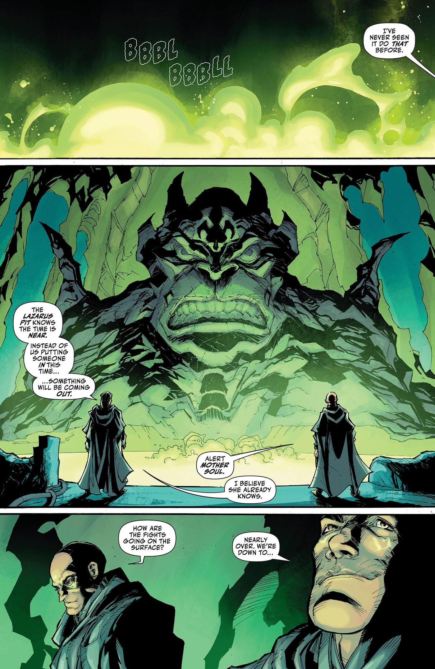 The League of Lazarus await something that may emerge from the Lazarus Pit.
