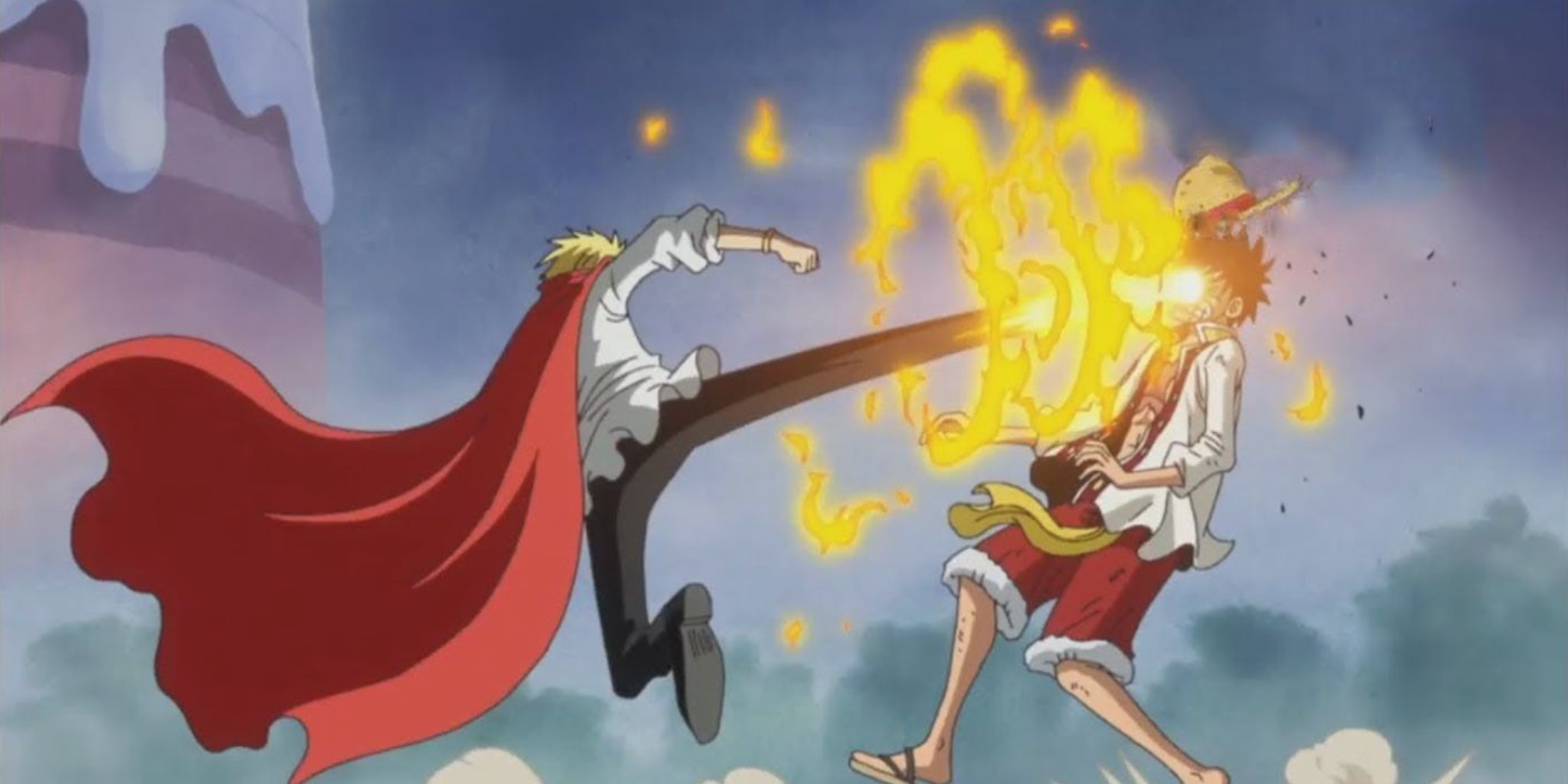 One Piece Luffy getting kicked by Sanji
