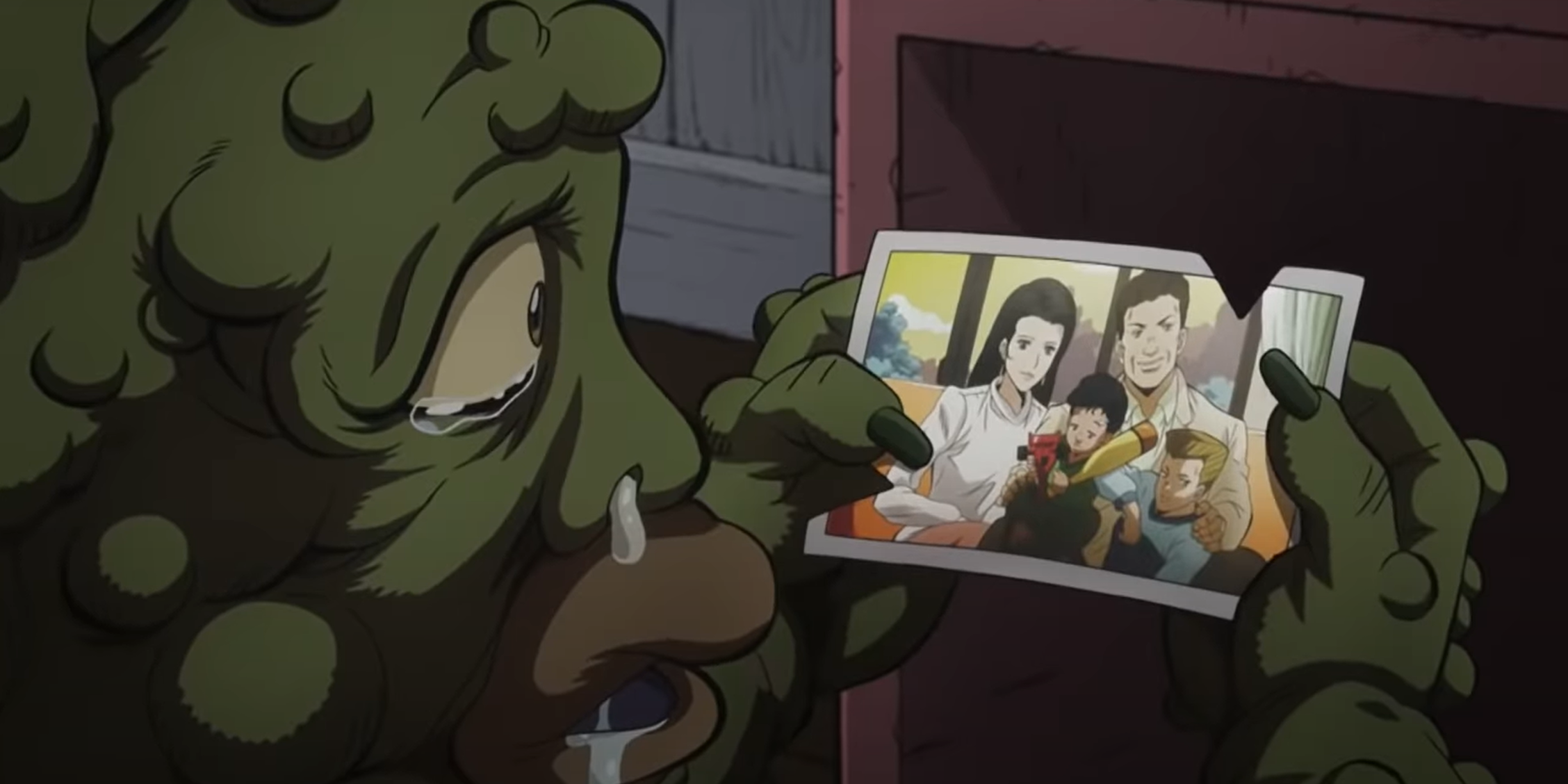 Okuyasu and Keicho's dad looking at the old family photo - JJBA part 4