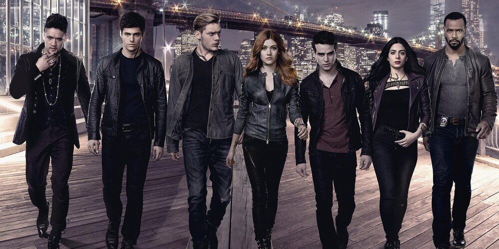 The main cast of Shadowhunters, including Magnus Bane, Alec Lightwood, and Clary Frey