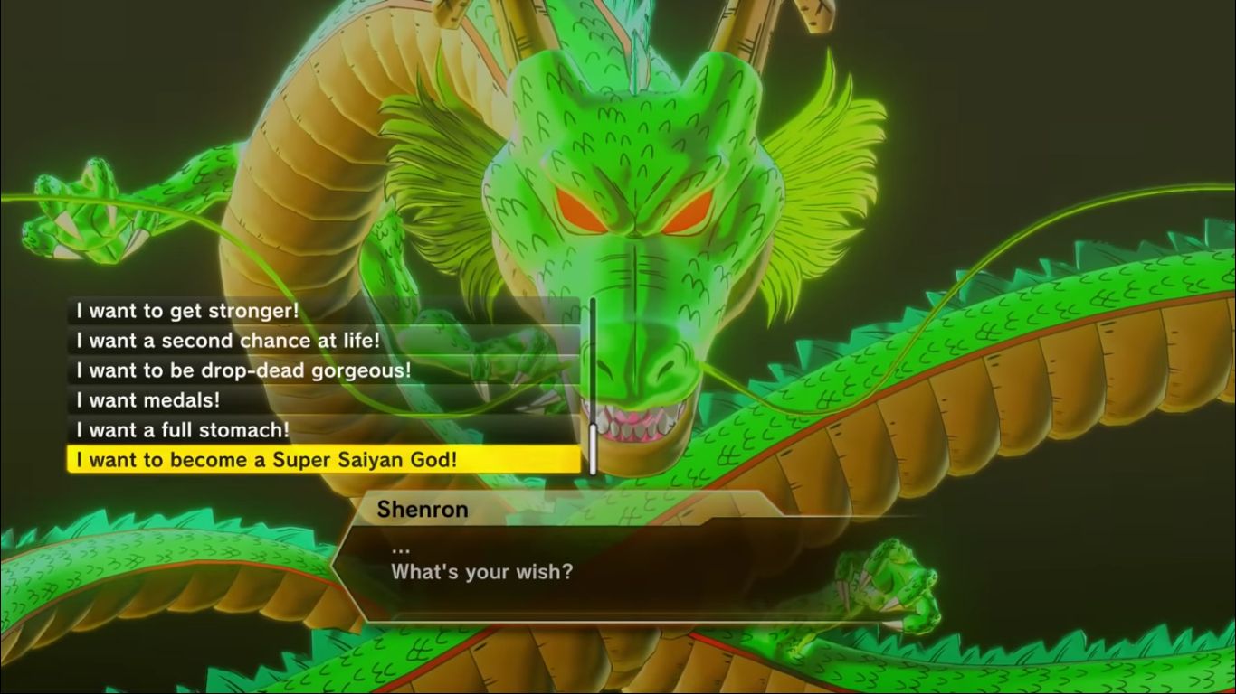 A screenshot depicting summoned Shenron, as seen in Dragon Ball Xenoverse 2.
