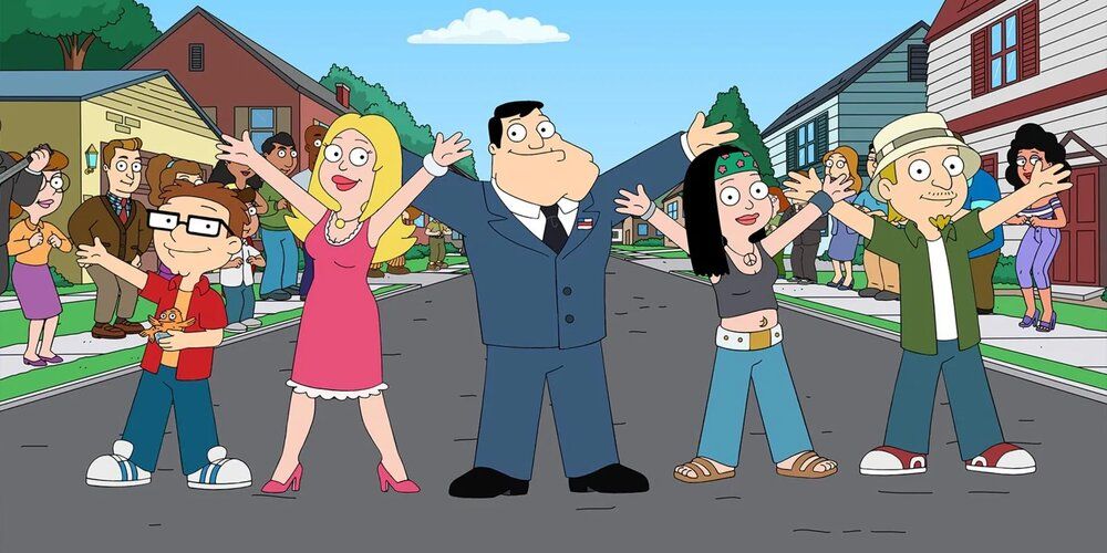 The Smith family standing in the middle of the road in Family Guy