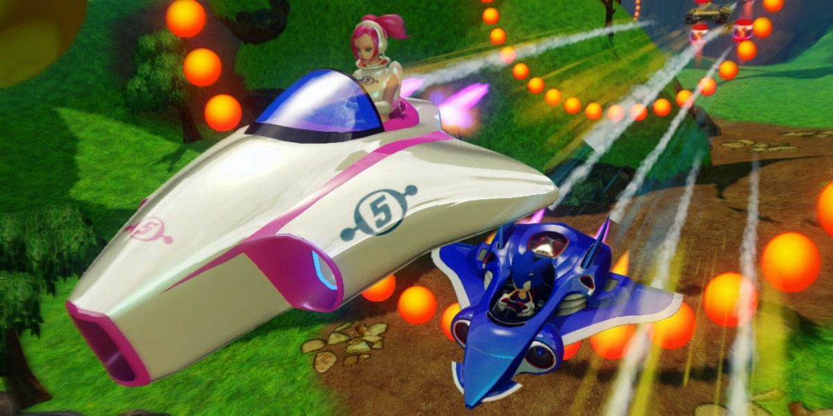 Ulala and Sonic the Hedgehog flying planes in Sonic &amp; All-Stars Racing Transformed