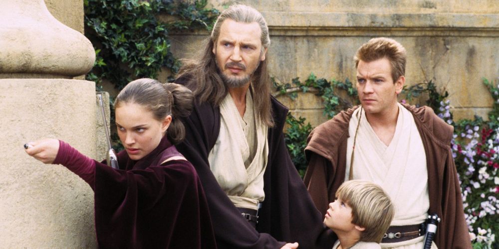 Padme Amidala, Qui-Gon Jinn, Obi-Wan Kenobi and Anakin Skywalker in Star Wars: The Phantom Menace movie