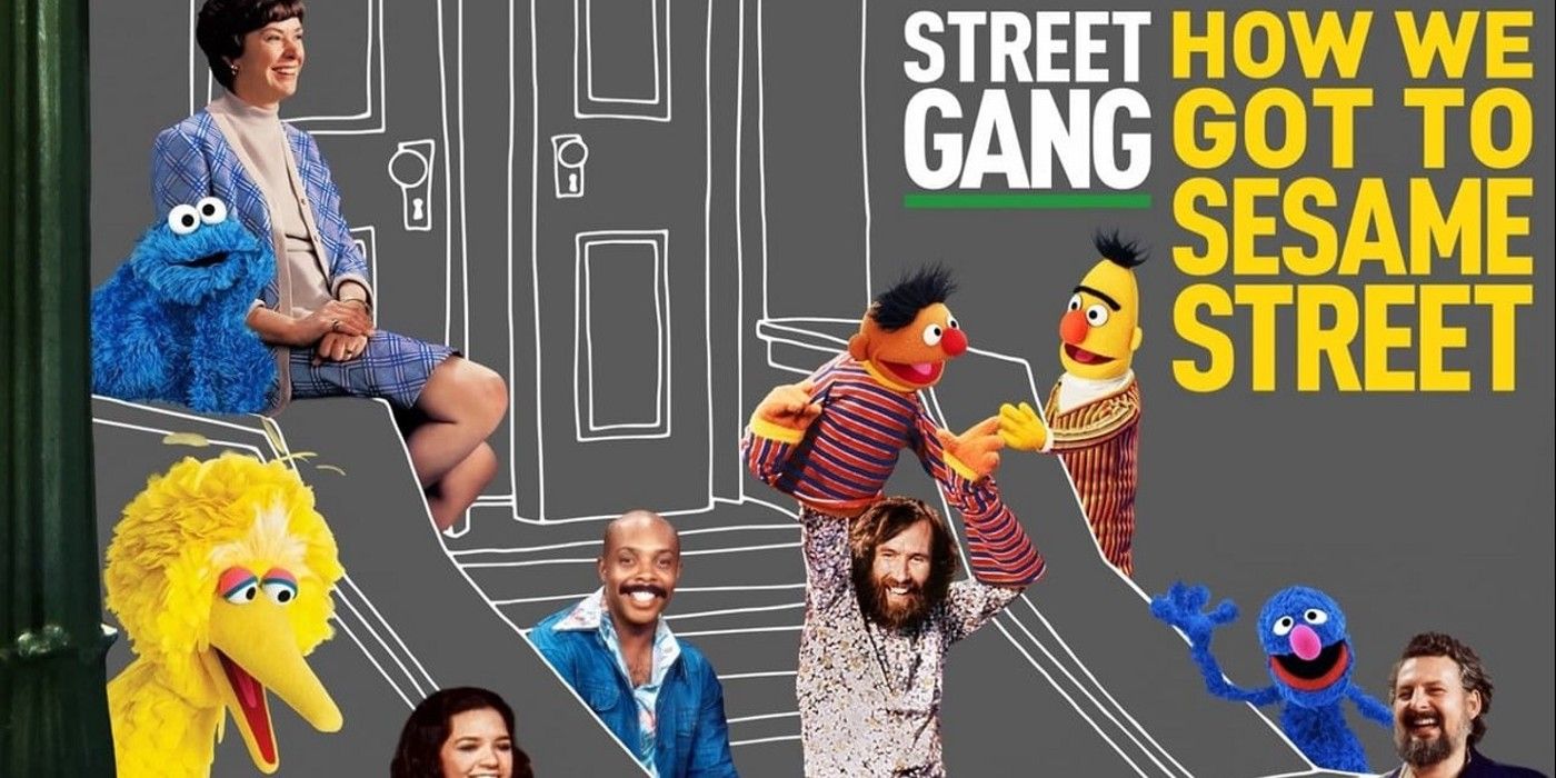 Cast, crew and muppets from Sesame Street promoting the documentary Street Gang