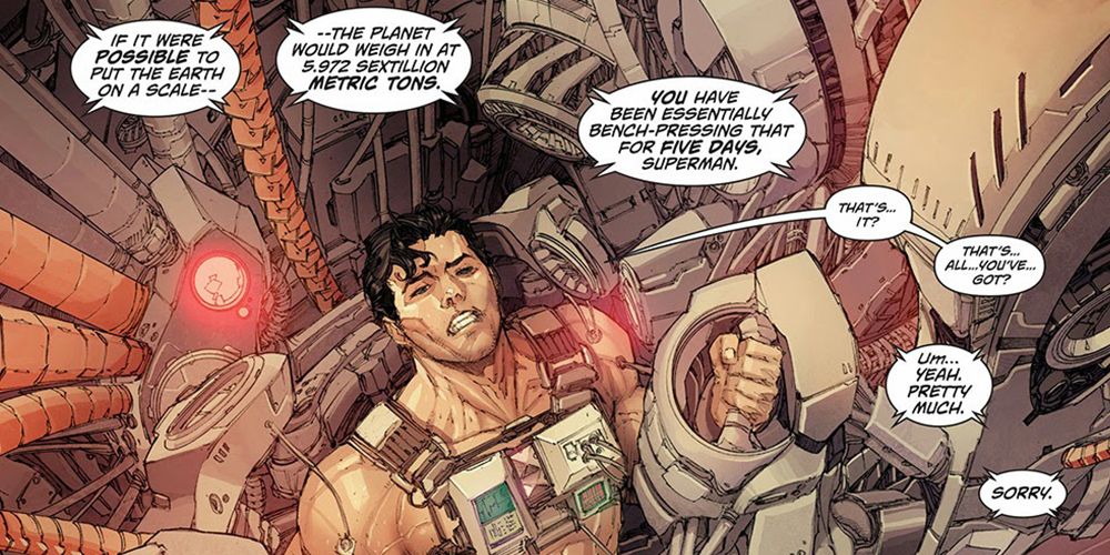 New 52 Superman benchpresses the Earth's weight