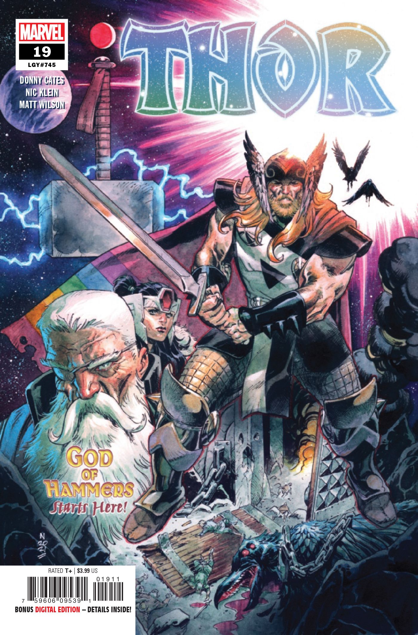 A cover for Thor #19 features Thor carrying a sword unlike his usual hammer.