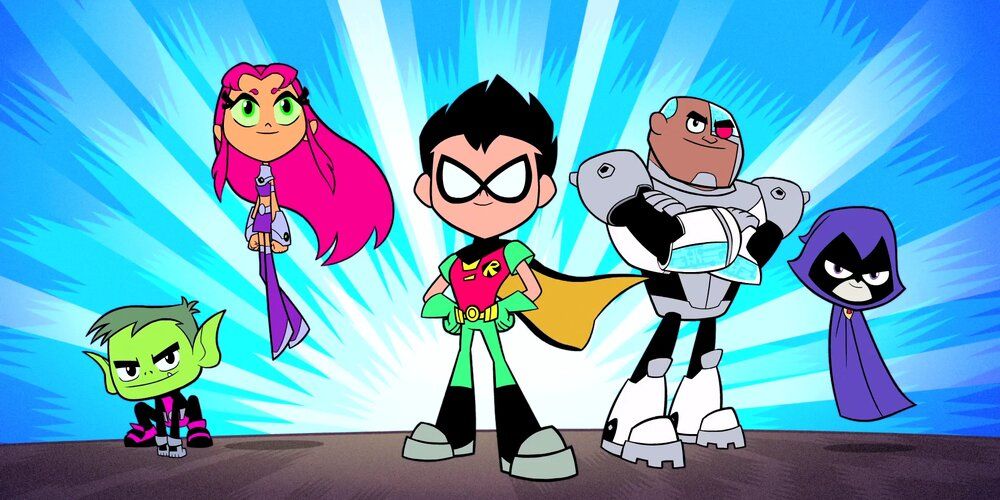 Beast Boy, Starfire, Robin, Cyborg and Robin in Teen Titans Go!