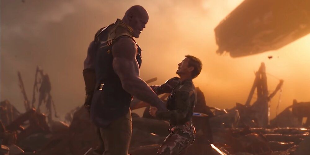 Thanos runs Tony Stark through following their fight in Avengers: Infinity War
