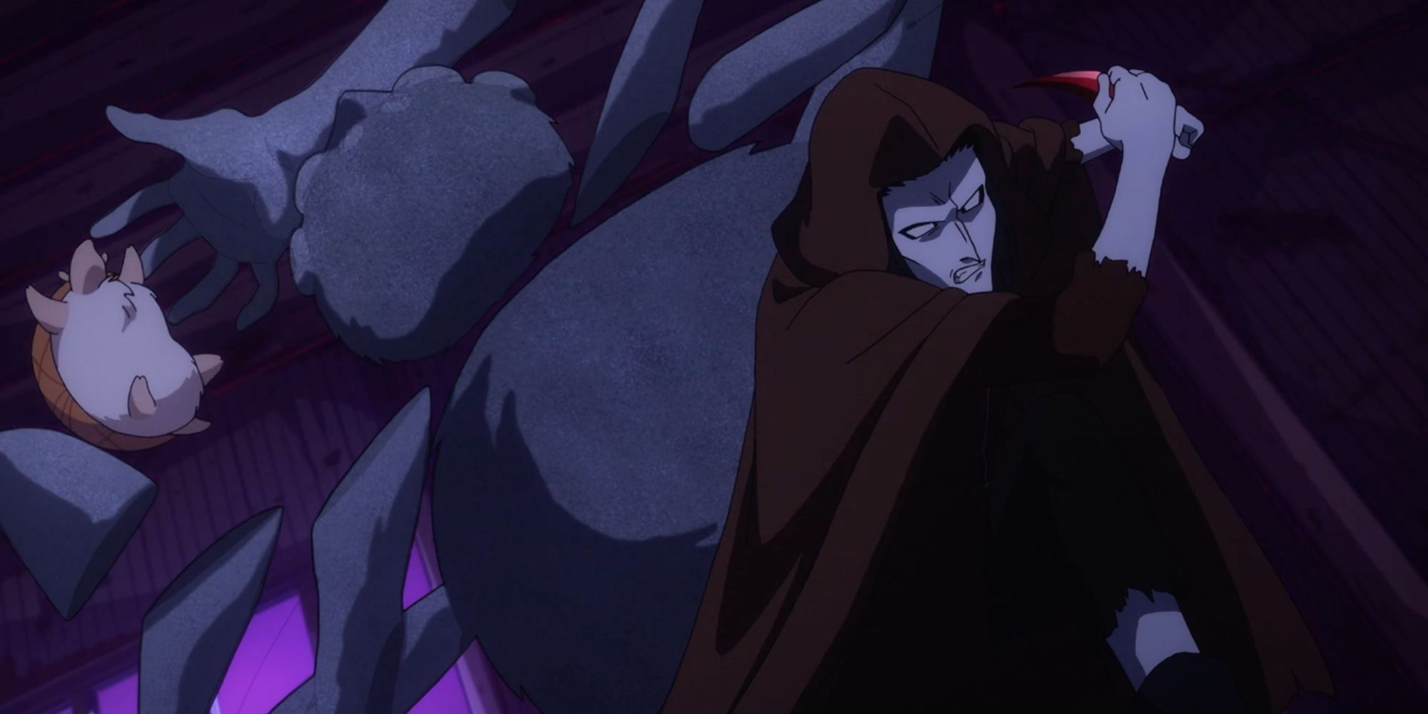 Tsujigiri Nagiri beheads the Hidden Spider Monster vampire in The Vampire Dies in No Time. 