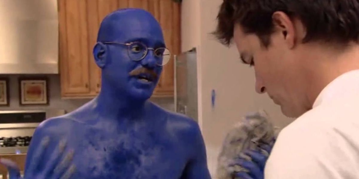Tobias Funke covered in blue paint with Michael Bluth in Arrested Development