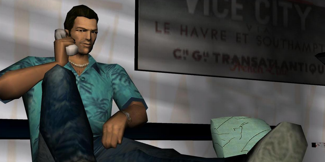 Tommy Vercetti From GTA Vice City Lounges While Talking On Phone