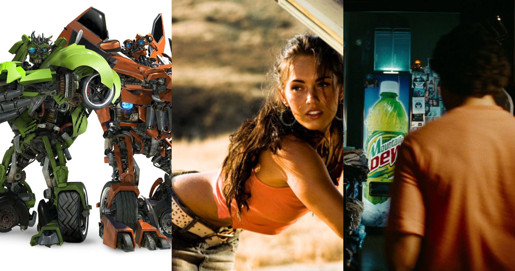 A combined image featuring several criticized characters and moments from Michael Bay's Transformers movies.