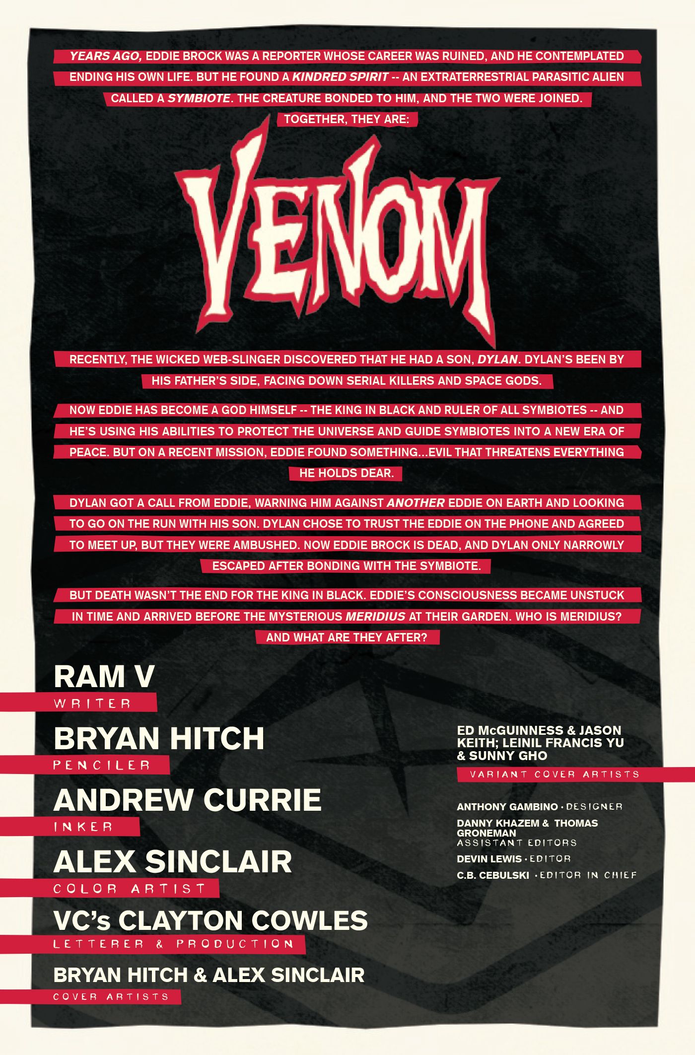 A recap explains what has happened in Venom up until Issue #2.