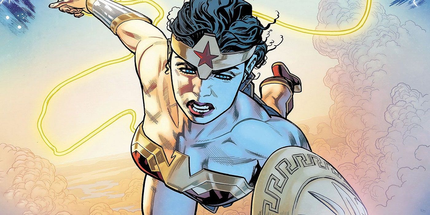 Wonder Woman flying at the reader from Evolution