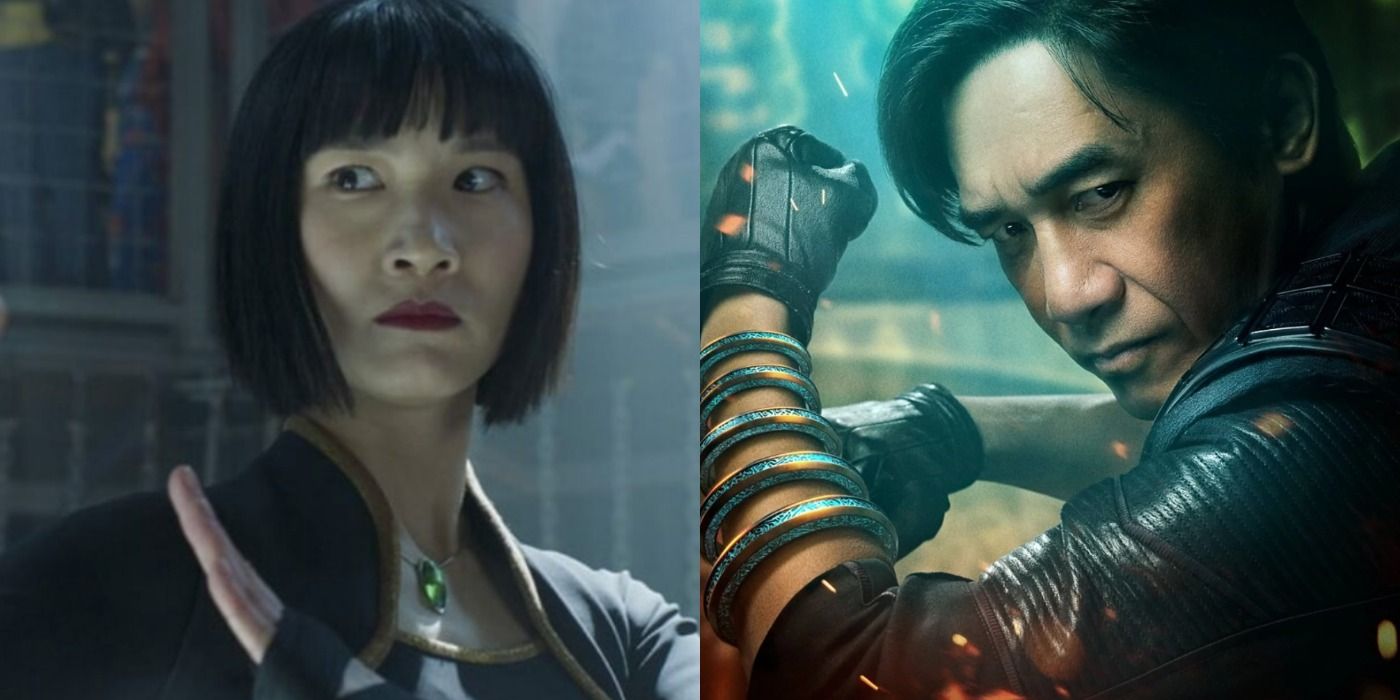A split image depicts Xialing and Wenwu in Shang-Chi And The Legend Of The 10 Rings