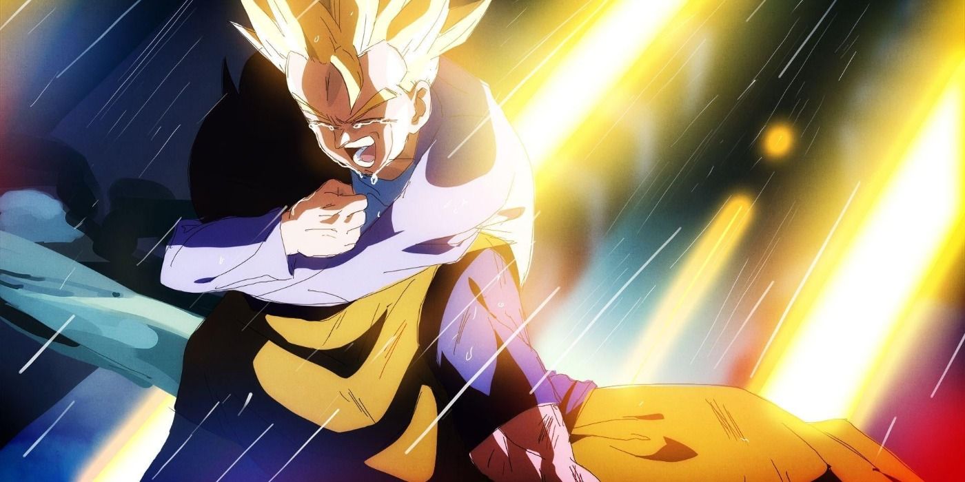 Trunks abraçando Gohan em Dragon Ball Z: História de Trunks