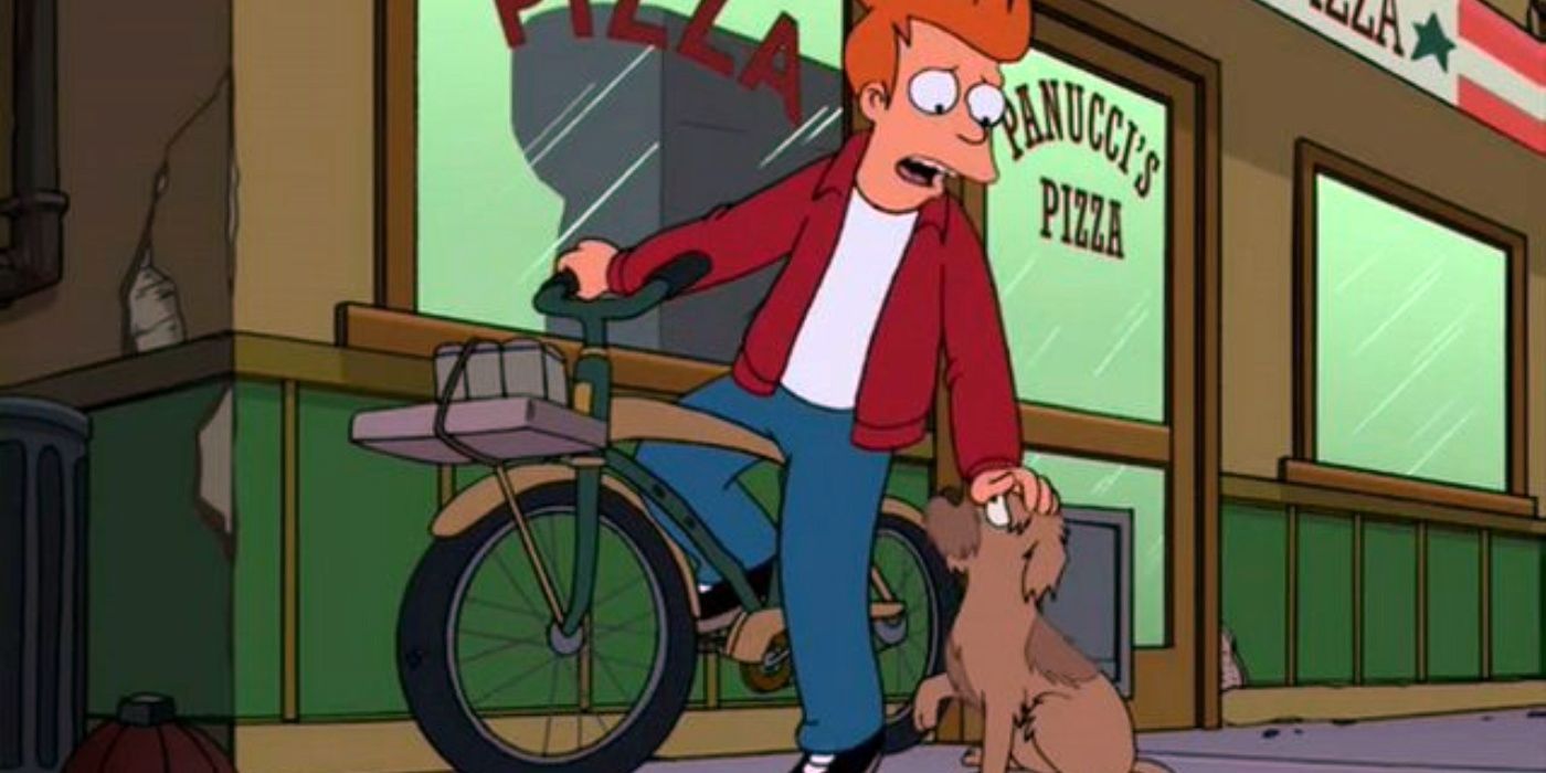 Fry has to leave behind his dog in Futurama