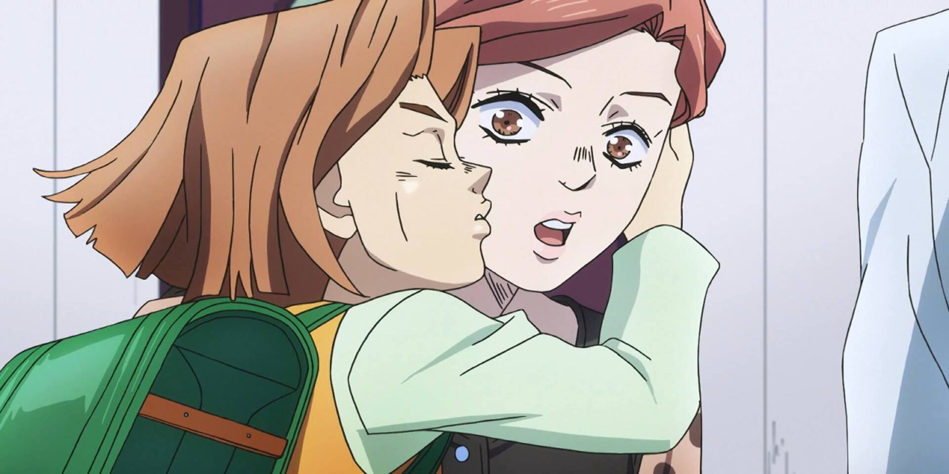 Hayato gives his mom a kiss on the cheek - JoJo's Bizarre Adventure: Diamond is Unbreakable
