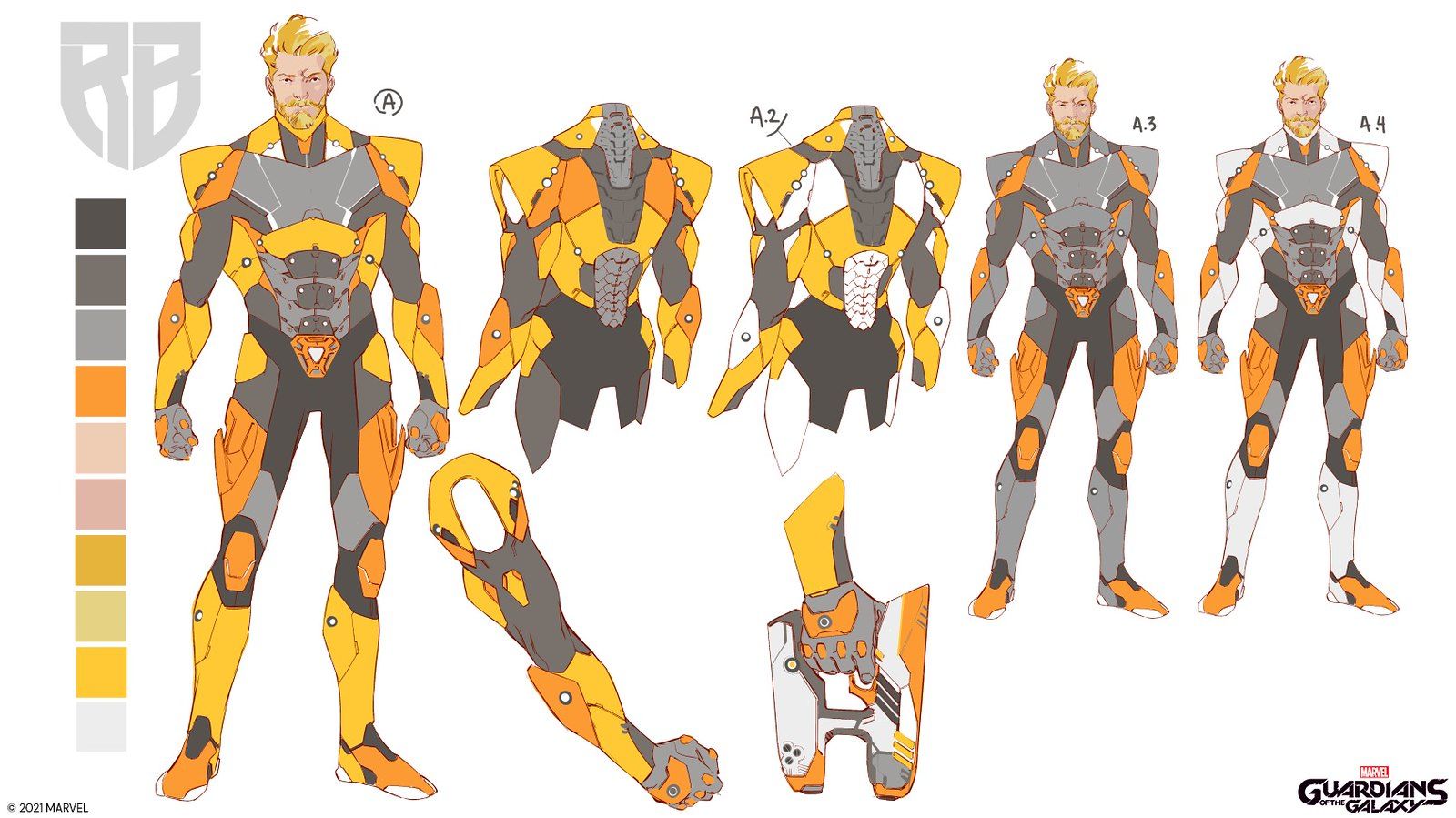 concept art for star-lord's golden guardian outfit