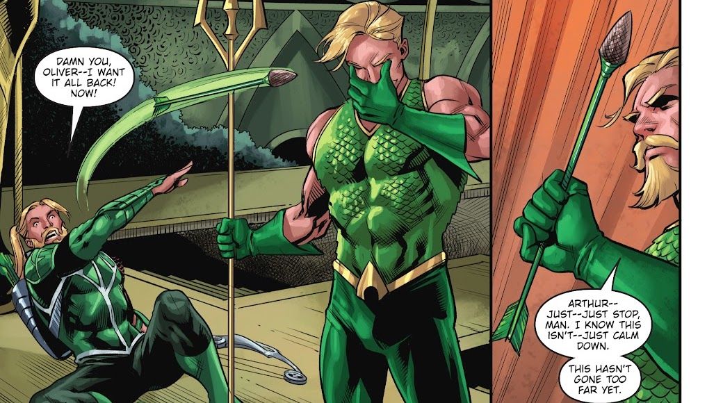 Aquaman disses Green Arrow's bow and arrow, and wealth in Deep Target