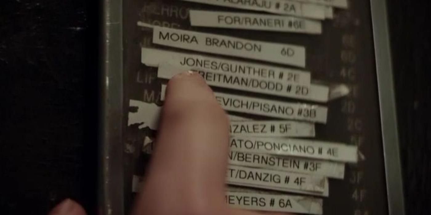 Moira Brandon's name on Kate's aunt's apartment directory