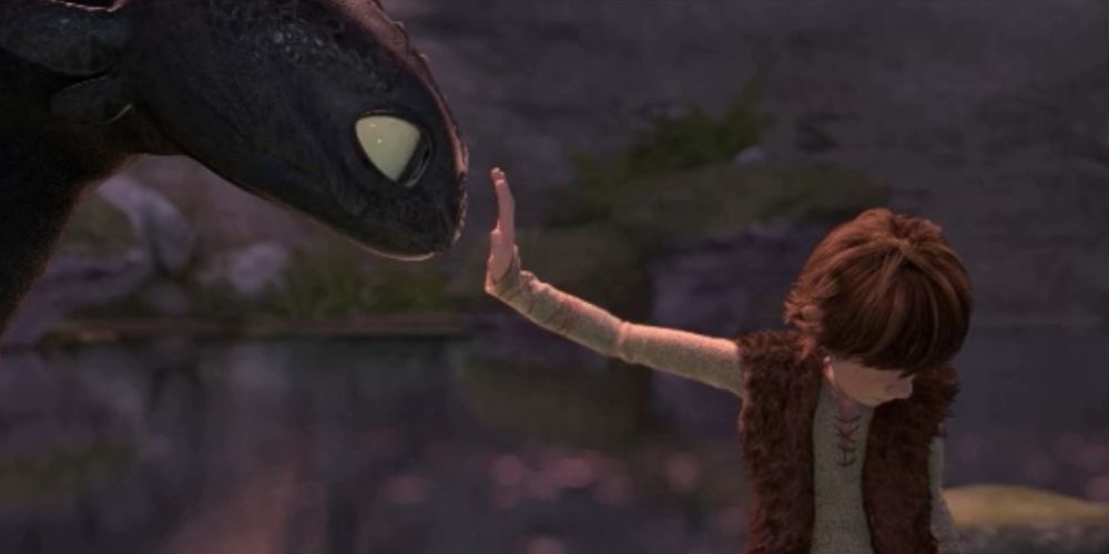 Hiccup petting Toothless in How To Train Your Dragon