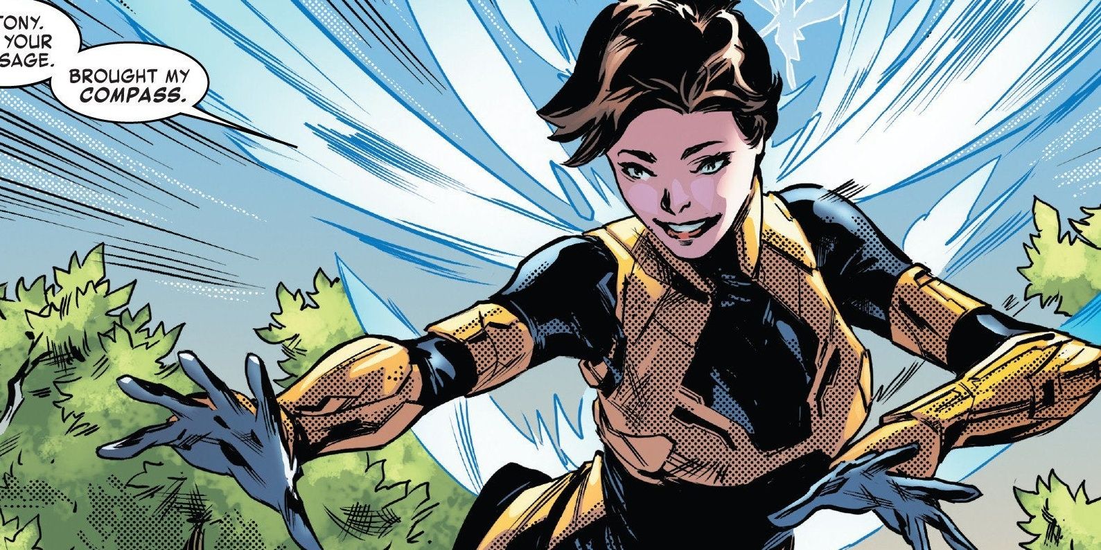 A chipper Janet Van Dyne as the Wasp in Marvel Comics