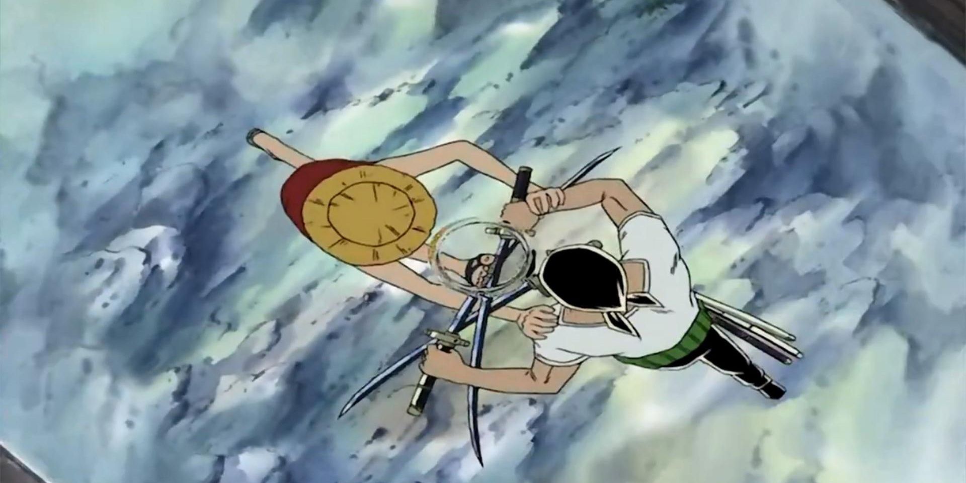 Luffy fighting Zoro at Whiskey Peak due to a simple misunderstanding in One Piece.