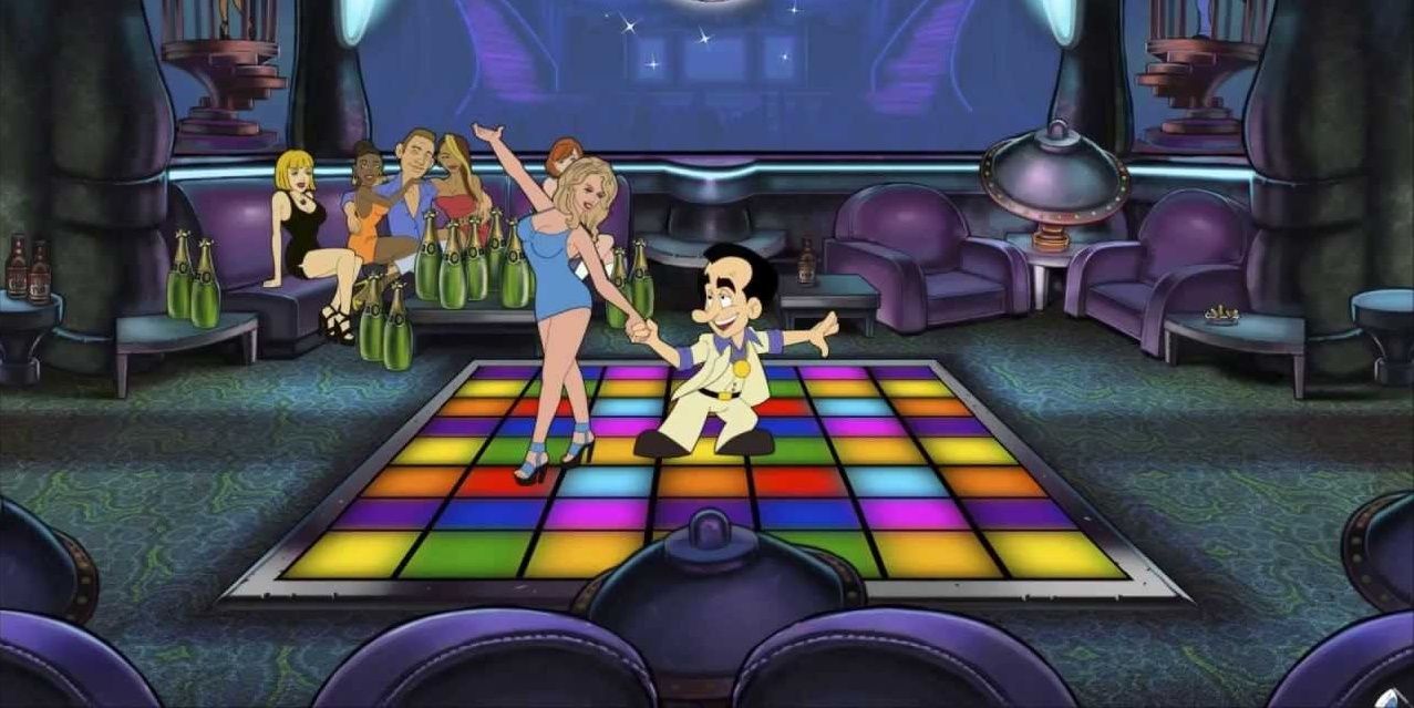 Larry puts the moves on a lady in a disco
